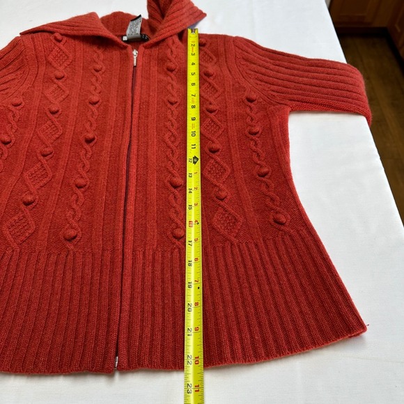Vintage y2k 90s Red Zip Up Cable Knit Sweater Medium Wool Grunge Goth Vamp - Picture 8 of 8